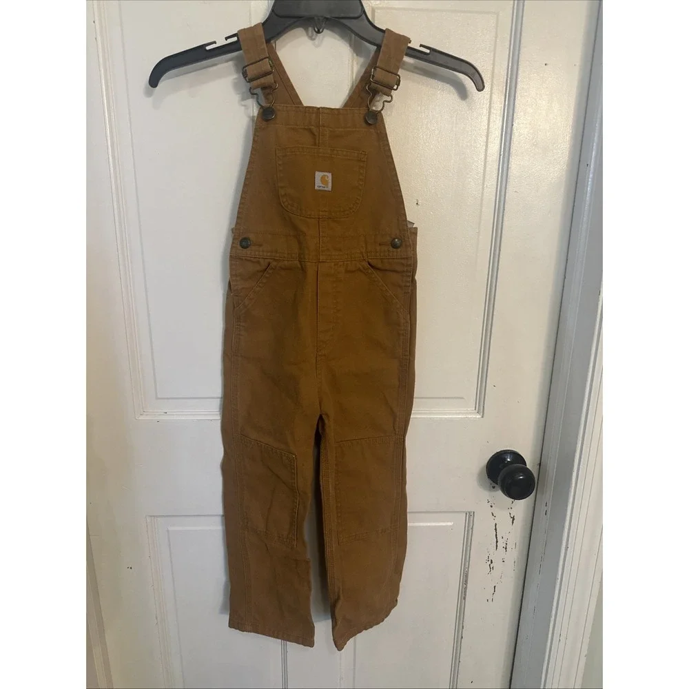 Carhartt Toddler Brown Canvas Duck Bib Overalls Double Knee Size 4T
